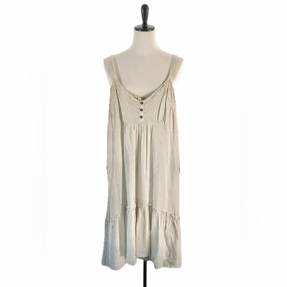 Umgee U.S.A. Cream Lace-Trimmed Cottage-Core Midi Dress